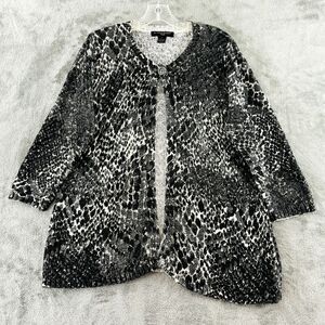 A. Giannetti Cardigan Sweater Womens 1X Black White Gray Animal Print 3/4 Sleeve